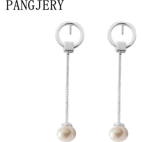 PANGJERY Prevent Allergy 925 Sterling Silver Long Drop Earrings for Women Temperament Elegant Tassel Wedding Pearl Jewelry Gifts