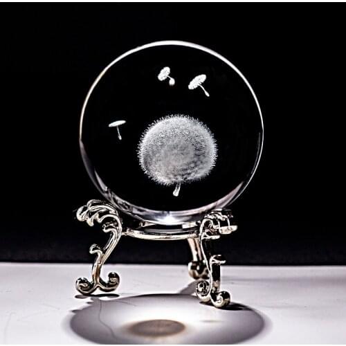 Crystal 3D Ball Laser Engraved Dandelion Miniature Glass Globe Sphere Home Decorative Ornament Craft Gifts Figuras De Cristal