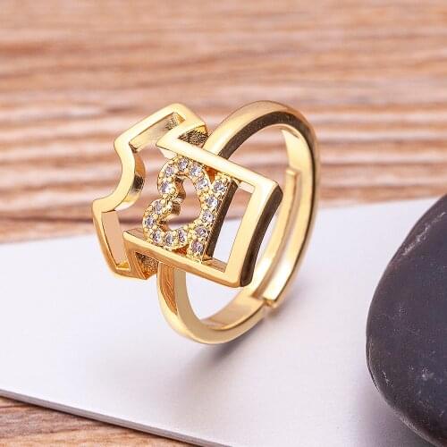 High Quality Copper Zircon Sparkling Love Heart Open Adjustable Rings for Women Engagement Party Wedding Jewelry Gift Wholesale
