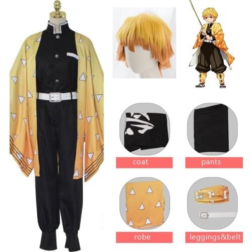 Zenitsu Agatsuma Costumes Demon Slayer Cosplay Kimetsu no Yaiba Cosplay Costumes Japan Anime Men Kimono Comic Con Dress Wig Prop