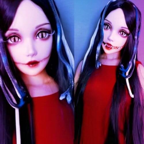 Mei)Female Snake Girl Resin Half Head Kigurumi Mask With BJD Eyes Cosplay Japanese Anime Role Lolita Mask Crossdress Doll