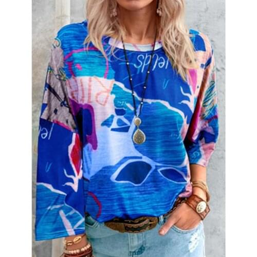 Fashion Map Print Long Sleeve Womens T-Shirt Leisure Loose Tops Female Comfy Pullover Top 2021 Summer New Ropa Mujer Outerwear
