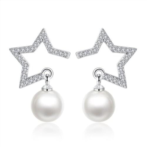 KOFSAC Fashion Silver 925 Stud Earring Exquisite Micro-Inlay CZ Star Pearl Pendant Earrings For Women Fine Ear Jewelry Brincos