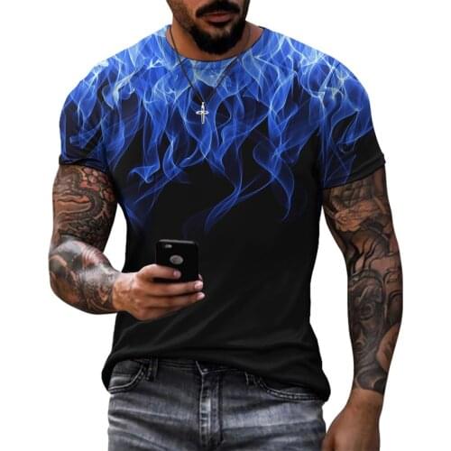 2021 summer hot sale 3d printed mens t-shirts blue flame t-shirtO-neck casual couple street T-shirt tops Oversized T-shirts men