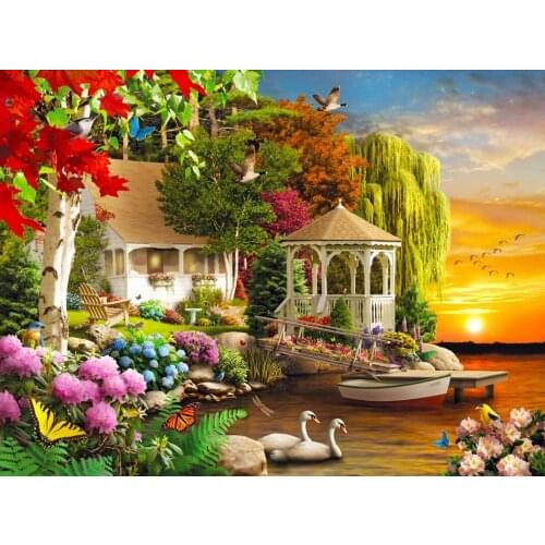 Diamond Painting Kits Full Round With AB Drill House Scenery Diamond Embroidery Garden Cross Stitch Kit 5D DIY Home Decor Gift