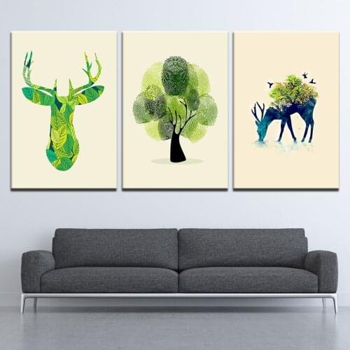 Wall Art Canvas Painting Watercolor Quiet Deer Bird Forest Landscape Nordic Posters Prints Canvas Pictures For Living Room Decor