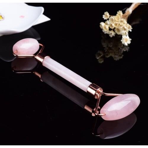 Natural Rose Quartz Facial Double-Roller Massage Tool Healing Crystal Massager Face Care Pleasure Stick for Women Health Gifts