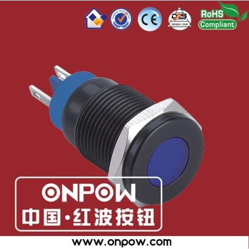 ONPOW 16mm anti-vandal flat head black indicator signal lamp GQ16T-D/B/12V/A