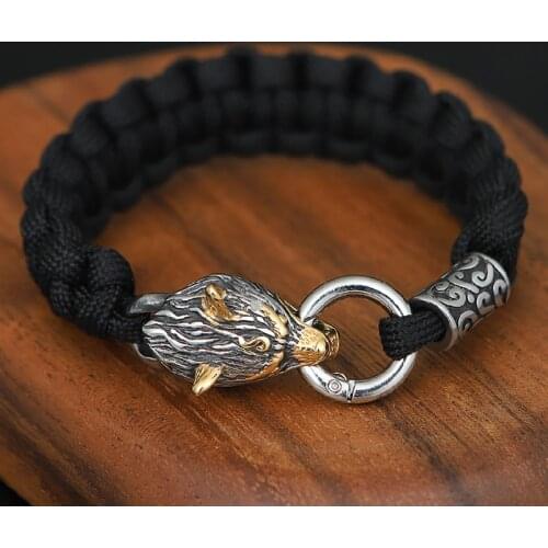 Outdoor Never Fade Stainless Steel Celtic Wolf Lanyard Bracelets Men Norse Vikings Survival Paracord Rope Bangles homme Jewelry