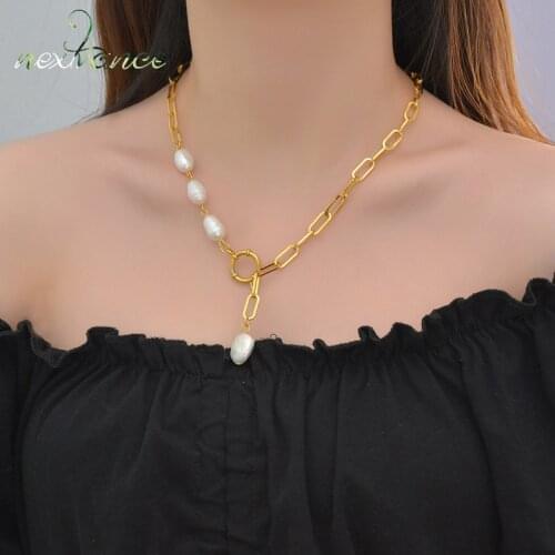 Nextvance Pearl Pendant Stainless Steel Necklaces Natural Freshwater Pearls For Women Girlfriend Couple Jewelry Gifts