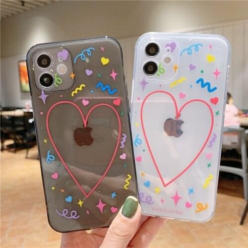 Love Heart Transparent Phone Case For iPhone 11 12 Pro Mini X XS Max XR Cute Soft Clear TPU Back Cover For iPhone 7 8 Plus Case