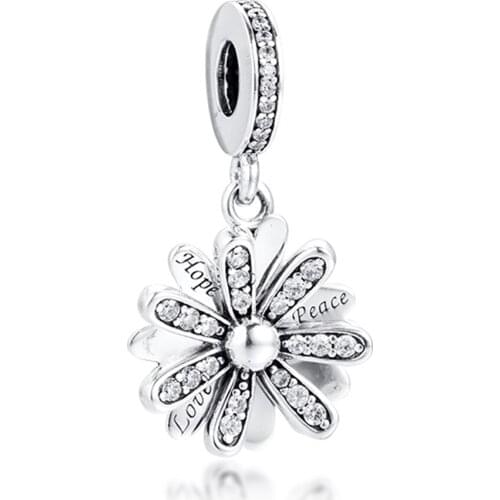 QANDOCCI 2020 Spring Fit Pandora Bracelet 925 Sterling Silver Sparkling Daisy Flower Charms Beads for Women Fashion Jewelry