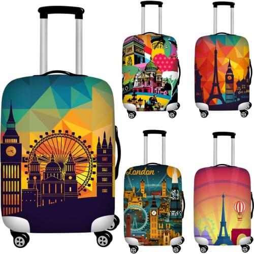 Multicolor London Pattern Travel Luggage Cover Protector Elastic Waterproof 18''-32'' Suitcase Cover Dustproof Baggage Cover