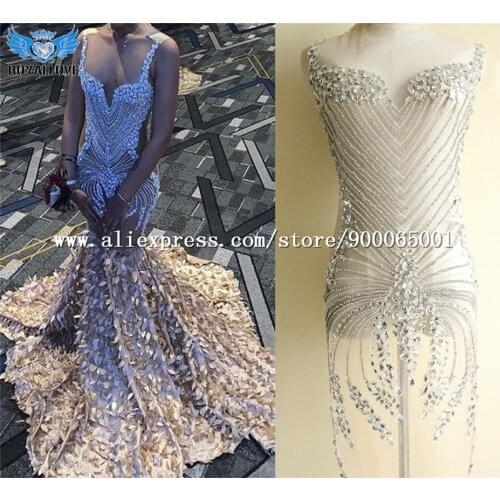 Luxury Sparkle Rhinestone Bodice Applique Full Body Bodice Motif Sew On Glass Crystal Beaded Applique for Wedding Gown Dress Dec