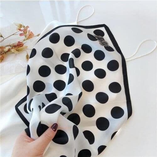 Luna&Dolphin Women Small Square Scarf 53x53CM 100% Silk Lovely Wave Dot Spring Bandanas Headbands Suit Lady Kerchief Neckerchief