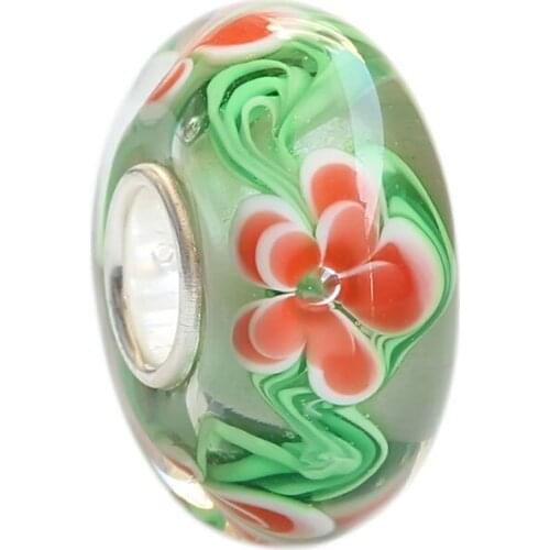 925 Sterling Silver Large Hole Colorful classic 3D Flowers Beads Glass Charm Fit European Bracelet Jewelry