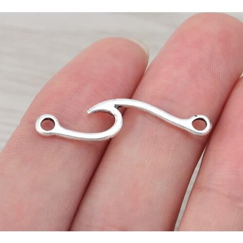 20 x Tibetan Silver Ocean Wave Connector Charms Double Sided for Bracelet Jewelry Making Findings 33x8mm