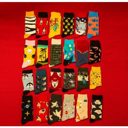 Women Socks Funny Happy Cartoon Fish Dog Animal Printing Harajuku Hip Hop Street Style Fashion Hip Hop Skate Casual Cotton Socks