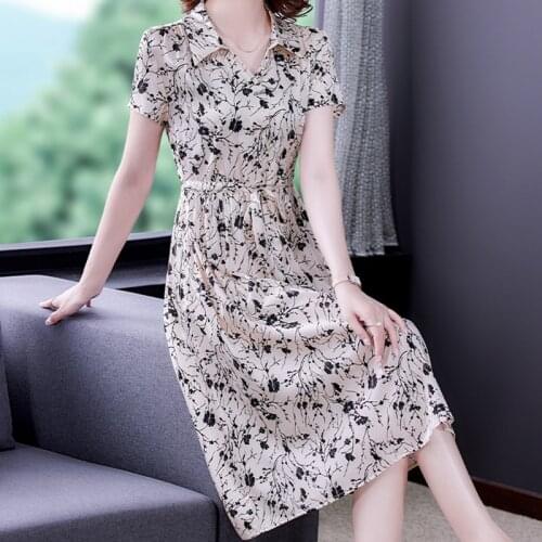 2021 Vintage Casual Print Satin Midi Dress Summer Elegant 4XL Plus Size Mulberry Silk Beach Dress Women Bodycon Party Vestidos