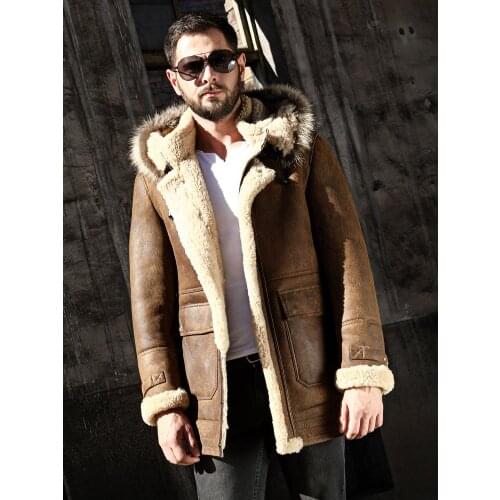 Winter Coat B-3 Bomber Leather Jacket Fur Coat Flight Jacket Mens Shearling Jacket Aviator Jacket Motorcycle Coat