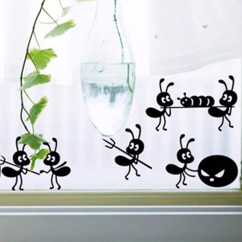 1 PC Cute Cartoon Black Ants Move Wall Sticker DIY Carved For Childrens Rooms Home Decor Glass Windows Decoration Poster Mural