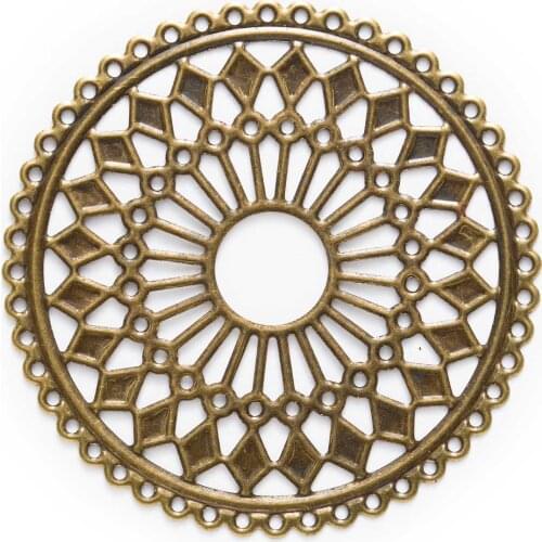 10/30 Piece Bronze Tone Filigree Round Shaped Wraps Connnector Embellishments Findings Jewelry Making DIY 60mm