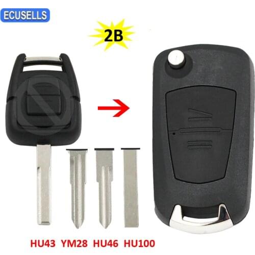 2 Button Folding Flip Remote Car Key Shell Case HU43 YM28 HU46 HU100 Uncut Blade for Opel Astra H Corsa D Vectra C Zafira