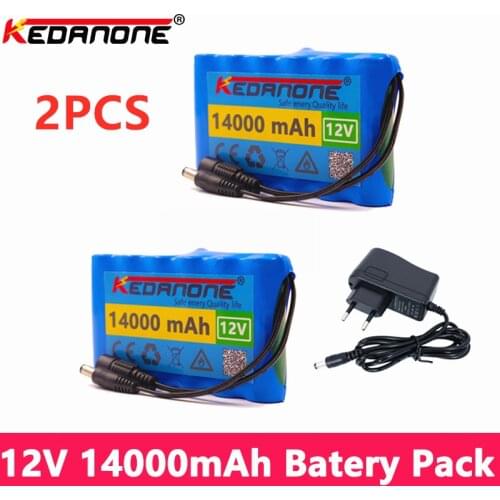 2PCS Portable Super 12V 14000mah battery Rechargeable Lithium Ion battery pack capacity DC 12.6v 14Ah CCTV Cam Monitor + charger