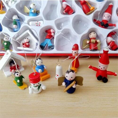 48pcs Wooden Christmas Pendant Tree Ornament Wooden Hanging Pendants Gifts Santa Claus Charms Xmas Tree Ornanment