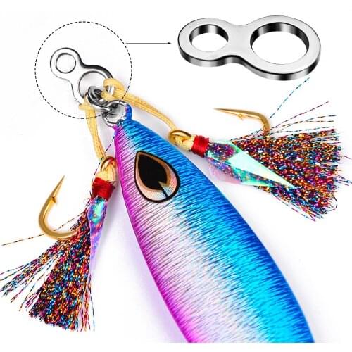 Lure Fish 50Pcs Heavy Fishing Double 8 Solid Ring 400-600LBS Swivel Trolling Connector Jig Assist Hook 304 Stainless Steel Tackl