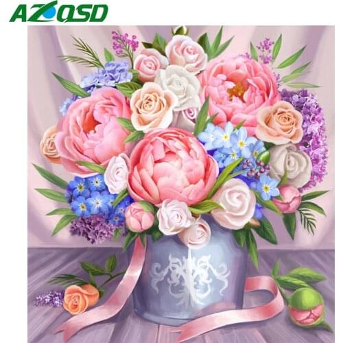 AZQSD 5d Diamond Painting Flower Vase Diy Full Square Drill Handmade Craft Diamond Embroidery Floral Cross Stitch Kits Wall Art