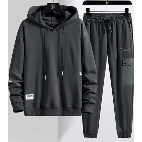 Big Size Black Grey Hooded Tracksuit Men Oversized Hoodie+Pants 2 Piece Sets Men Clothes Sportswear Casual Sweat Suits 7XL 8XL
