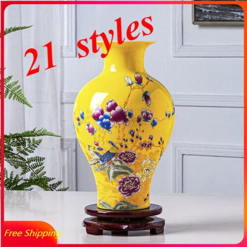 Jingdezhen Handicraft Ceramics Chinese Style Porcelain Color Glaze Vase Decoration Living Room Cabinet Home Flower Decor Vase