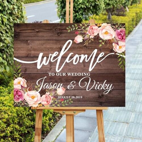 Personalized Wedding Welcome Sign,Rustic Wedding Signs,Custom Floral Wedding Welcome Decoration,Welcome to Our Wedding Board