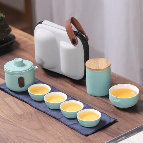 Ceramics Handmade Teaware Sets Portable Chinese Dining Bar Afternoon Fine Bone Teaware Sets Jogo De Cha Home Kitchen DB60CJ