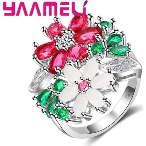 High Quality Full Colorful Flowers 925 Sterling Silver Ring For Women Girls Party Accessories Jewelry Wholesale