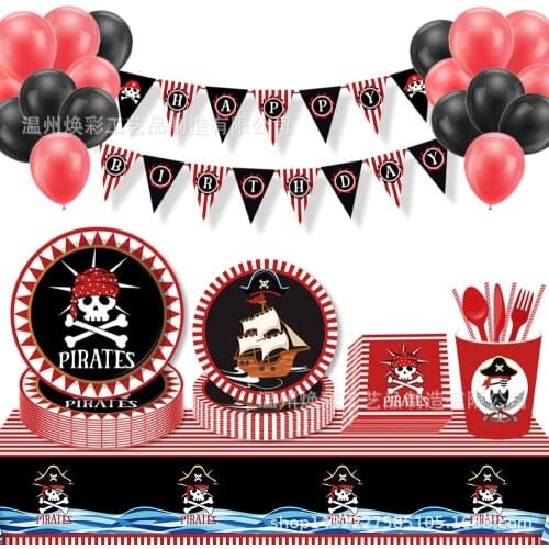 Red Pirate Party Theme Disposable Tableware Sets Birthday Party Decorations For Kids Plate Napkins Cup Banner Baby Shower Decor