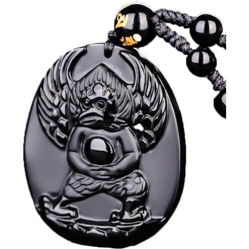 Men Mascot Necklace Pendant Black Obsidian Carved Auspicious Patron saint Zodiac Pendant Gift for Women Fine crystal Jewelry