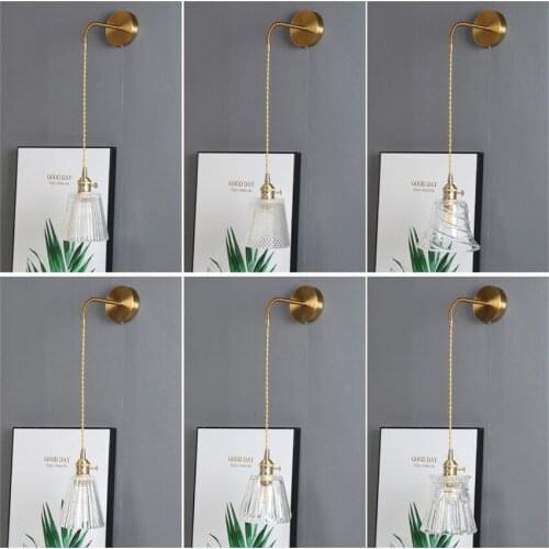 Nordic Brass Retro Head Switch Wall Lamps Bedroom Mirror Headlights Home Glass Shade Hanging Sconce Wall Lights E27 Fixtures