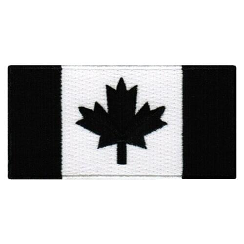 Hot! CANADIAN FLAG EMBROIDERED IRON-ON PATCH CANADA EMBLEM ALL BLACK VERSION (Size is about 7.3-3.6 cm)