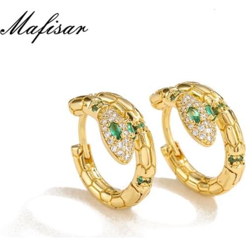 Mafisar High Quality Colorful Crystal Zirconia Snake Earrings Punk Style Gold Color Small Hoop Earrings Jewelry