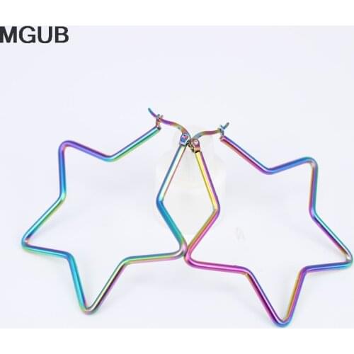 Multicolor Big Hoop Earrings Stainless Steel Women Jewelry Minimalist Pentagram Earring for Women Gift LH839