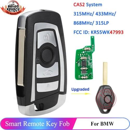 KEYECU CAS2 Modified Floding Remote Key 4 Button 315MHZ 433MHZ 868MHZ 315LP With PCF7946 Chip for BMW HU92 Blade