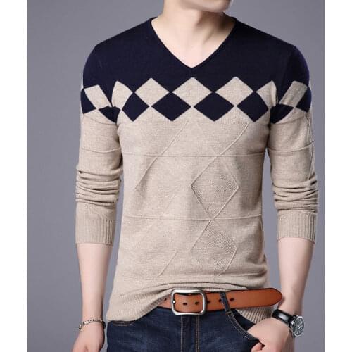 Cashmere Wool knitted Sweater Men 2020 Autumn Winter Slim Fit Pullovers Men Argyle Pattern V-Neck Pull Homme Christmas Sweaters