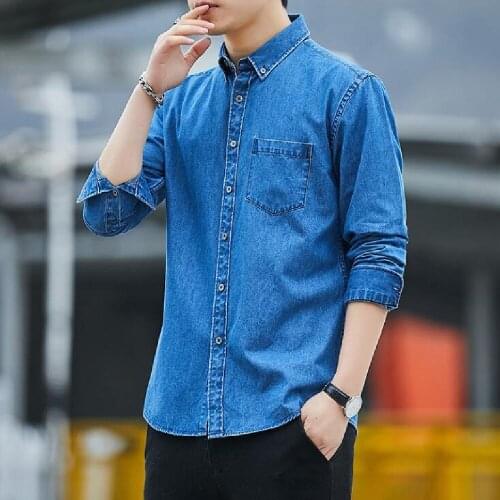 New Denim Cotton Long Sleeve Shirt Japanese Style Fresh Casual Shirt Fashion Mens Contracted Long Sleeve Shirt