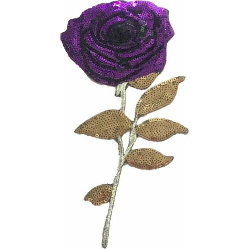 New Arrival 33.2 x 16.5cm Pink Rose Floral Patches for Clothes Iron on Sequins Flower Patch Stickers DIY Decoration Appliques