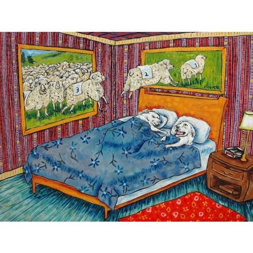 Great Pyrenees counting sheep bedroom decor dog animal Canvas Painting Posters and Prints Animals for Living Room Decor Unframed