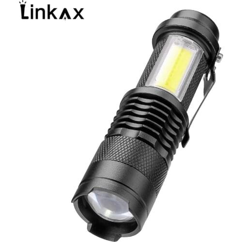 Portable 3800LM XML-Q5+COB LED Flashlight Mini ZOOM torchflashlight Use AA 14500 Battery Waterproof in life Lighting lantern