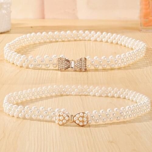 Newly Design Womens Fashion Elegant Faux Pearl Beads Rhinestone Charms Waist Belt Strap Dress accessories Drop Shipping