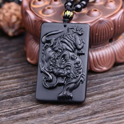 Drop Shipping Natural Obsidion Stone energy stone Pendant crystal Carved PIXIU mascot Pendant Necklace mans Jade Jewelry